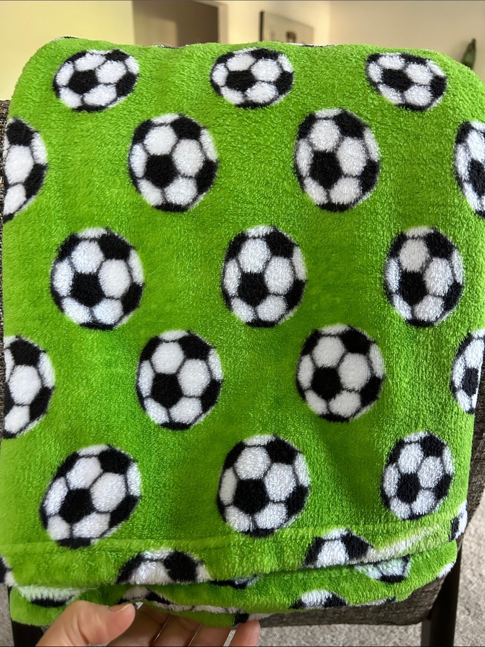 Plush Soccer Print Kids Blanket - Green